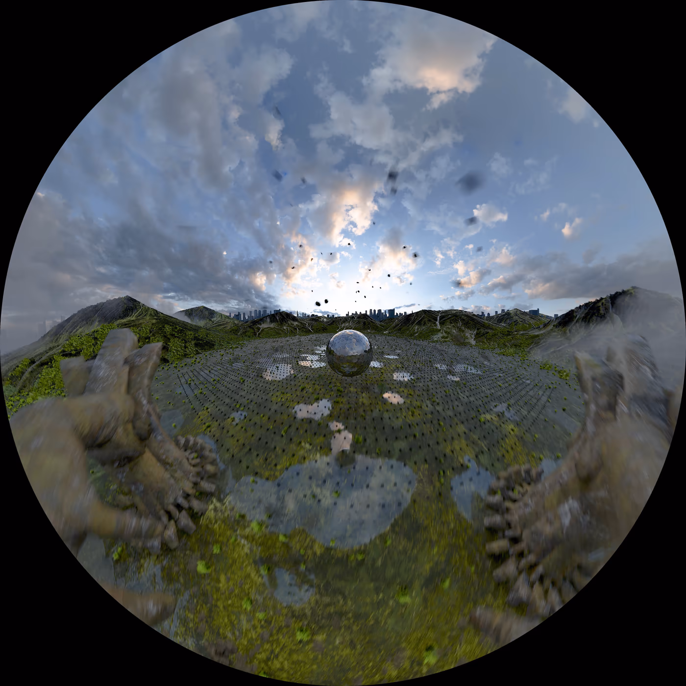 MODULE IN DOME 巨大石手包圍球體